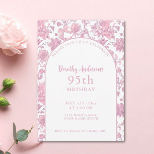Invitation Elégante Fleur rose 95ème anniversaire