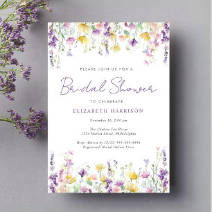 Invitation Elégante Fleur sauvage Aquarelle Fête des mariées 