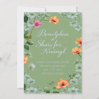 Invitation Élégante fleur sauvage verte aquarelle 