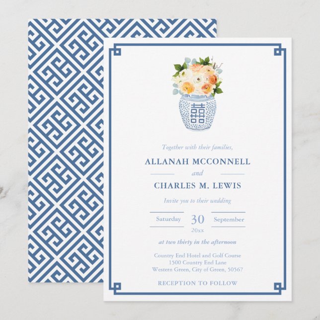 Invitation Élégante Fleurs d'automne Ginger Jar Mariage (Devant / Derrière)