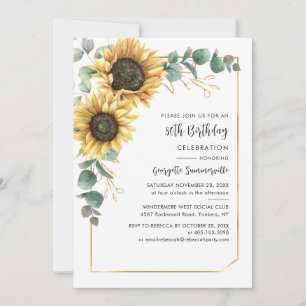 Invitation Elégante Fleurs de soleil florales 80e fête d'anni