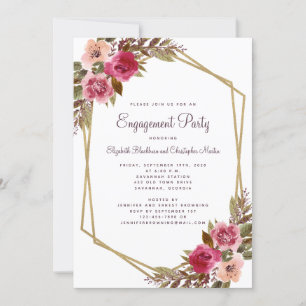 Invitation Elégante Floral Cassis Purple Gold Engagement Part