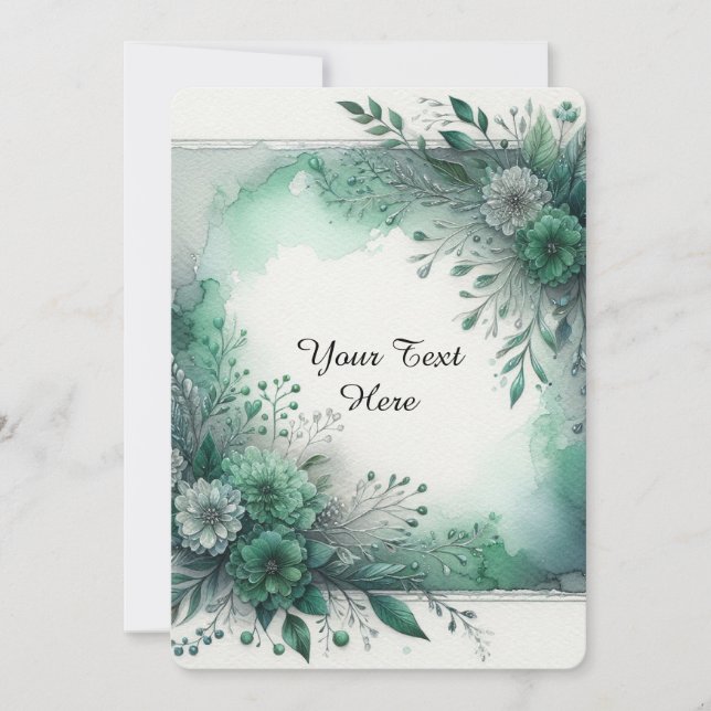 Invitation Élégante Florale Aquarelle Vert Emeraude (Devant)