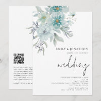 Élégante florale de fond de mer Turquoise QR Code