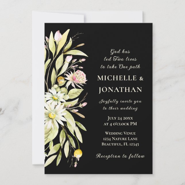 Invitation Élégante florale estivale sur Mariage chrétien noi (Devant)