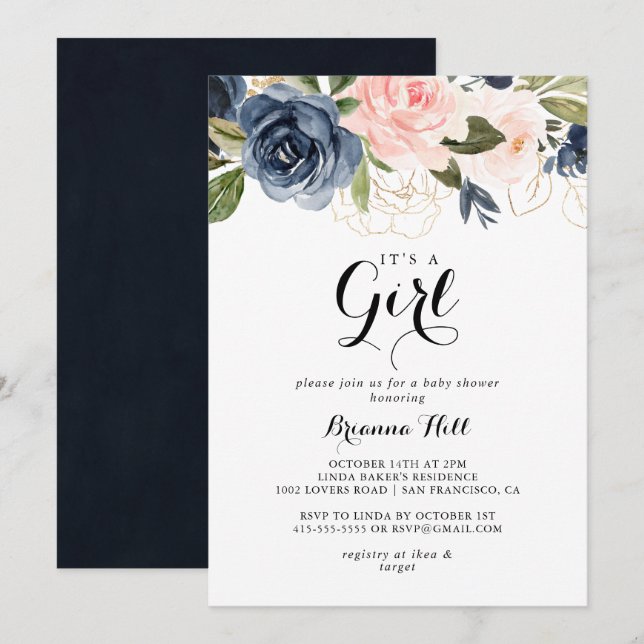 Invitation Élégante florale hivernale C'est un Baby shower fé (Devant / Derrière)