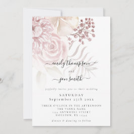 Invitation Élégante florale rose Dusty Mariage de script