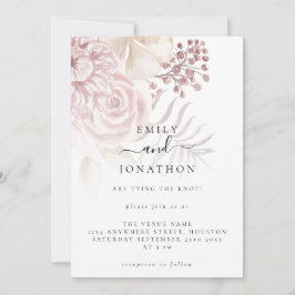 Invitation Élégante florale rose poussiéreuse Mariage de scri
