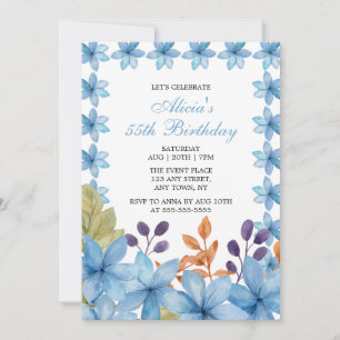 Invitation Elégante Flore Bleue Aquarelle N'importe quel âge