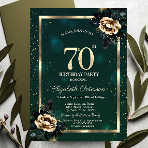 Invitation Elégante Frame Or Flower Stars Green 70th