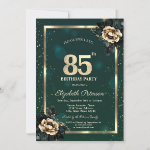 Invitation Elégante Frame Or Flower Stars Green 85th