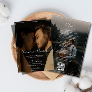 Invitation Elégante frontière blanche et 2 Mariage photo Budg