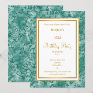INVITATION ÉLÉGANTE FRONTIÈRE VERTE MARBRE ANNIVERSAIRE INVIT