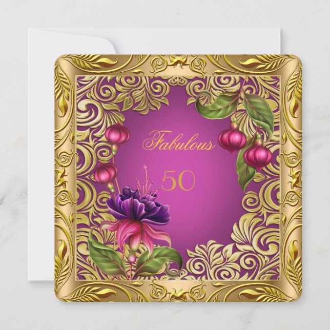 Invitation Elégante Fuchsia Pink Gold 50e fête d'anniversaire (Devant)