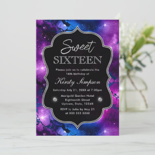 Invitation Élégante Galaxie Violette et Bleue Marbre Sweet Si