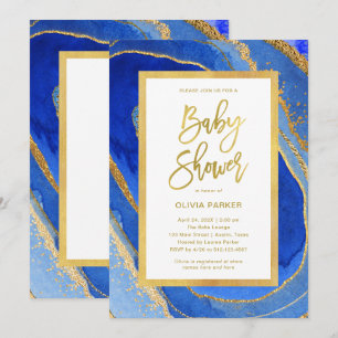 Invitation Élégante Géode Bleu et Or   Baby shower