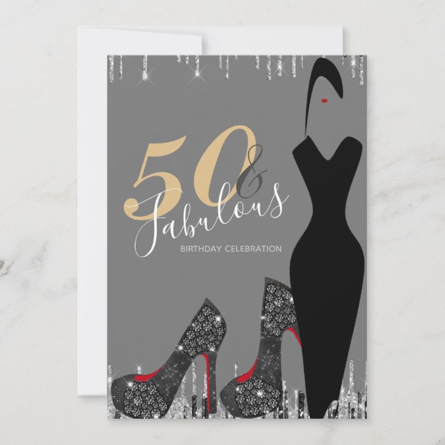 Invitation Elégante Glam Silver Gold 50 Fab Anniversaire (Devant)