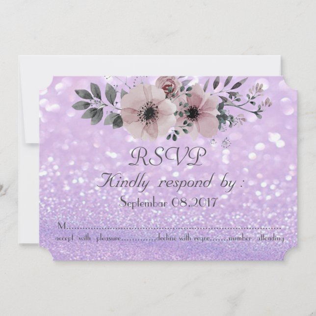 Invitation Élégante Glitterie Bokeh Floral RSVP (Devant)
