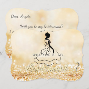 Invitation Elégante Glitterie Or Bokeh, Silhouette Bridesmaid
