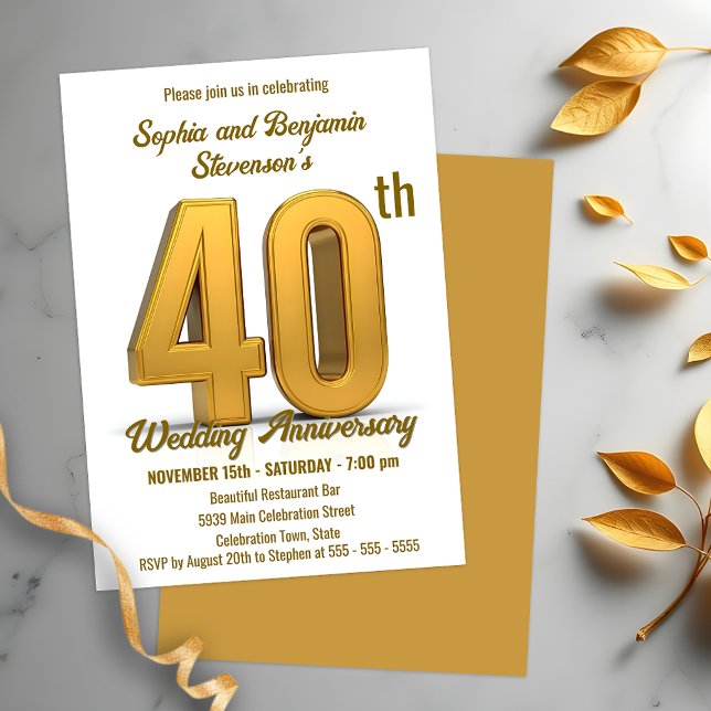 Invitation Elégante Gold 40e anniversaire Mariage (Créateur téléchargé)