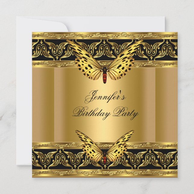 Invitation Elégante Gold Black Butterfly fête d'anniversaire (Devant)