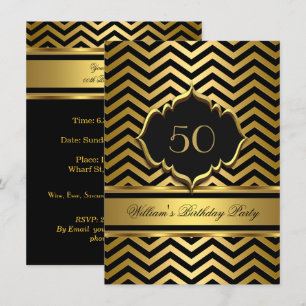 Invitation Elégante Gold Black Chevron fête d'anniversaire