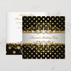 Invitation Elégante Gold Black Pois fête d'anniversaire