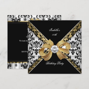 Invitation Elégante Gold Black White Damask Diamond Party
