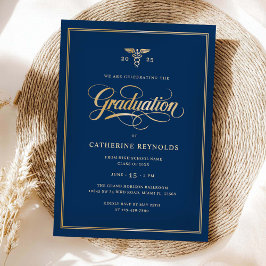 Invitation Élégante Gold Blue College Graduation Party
