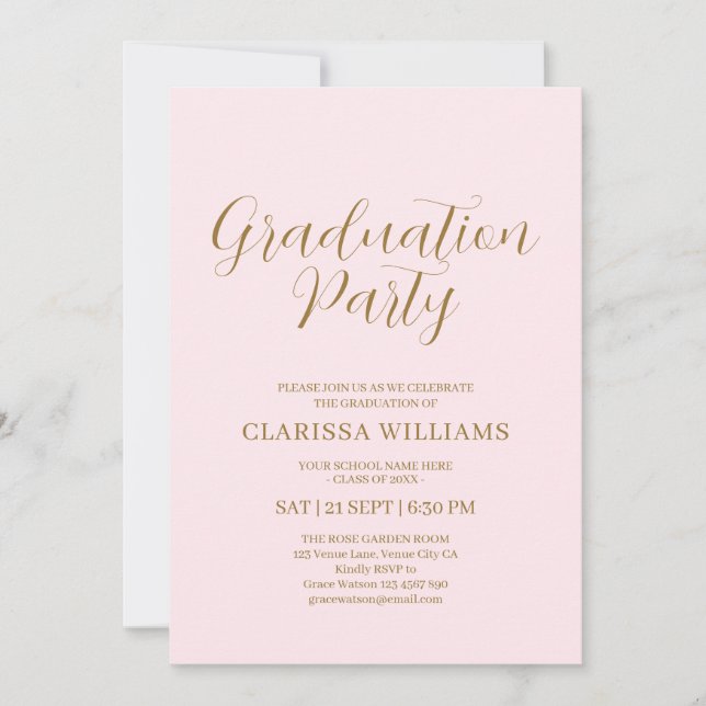 Invitation Élégante Gold Blush Pink Graduation Party (Devant)