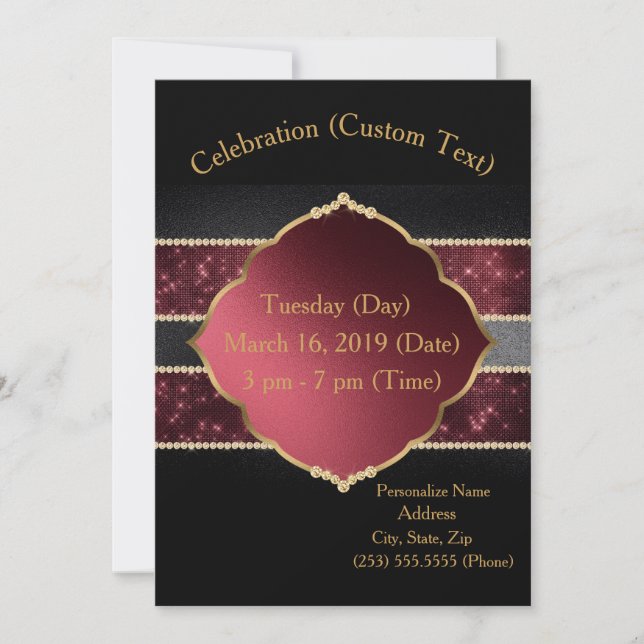 Invitation Elégante Gold & Burgundy Célébration Customisée (Devant)
