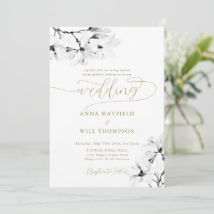Invitation Élégante Gold Calligraphie Classique Magnolia Mari