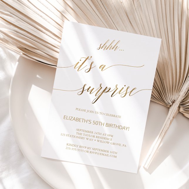 Invitation Elégante Gold Calligraphy Surprise Party (Créateur téléchargé)