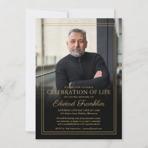 Invitation Elégante Gold Célébration Of Life Funeral Photo