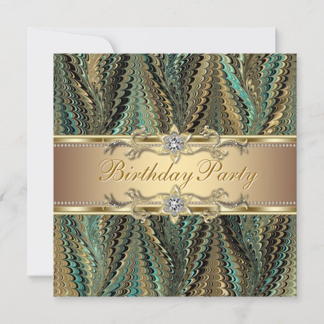 Invitation Elégante Gold et Turquoise Blue Anniversaire (Devant)