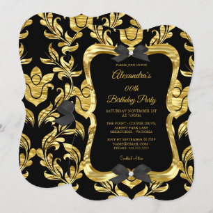 Invitation Elégante Gold Faux Foil Black Birthday Party