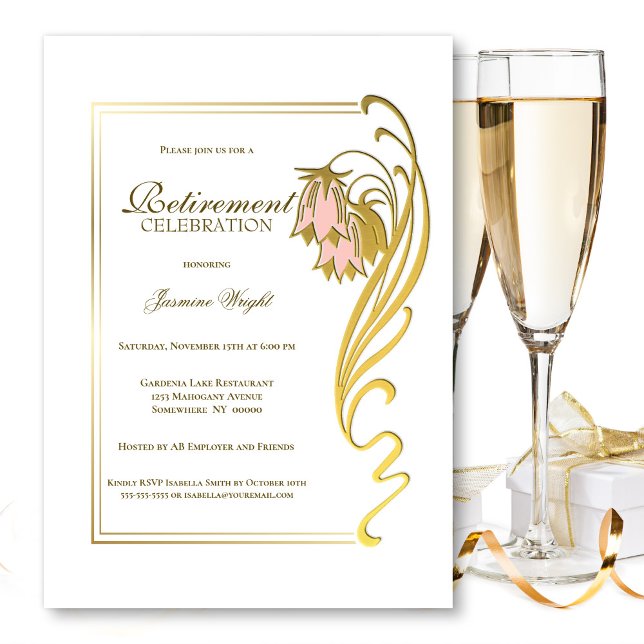 Invitation Elégante Gold Frame Célébration de la retraite (Créateur téléchargé)