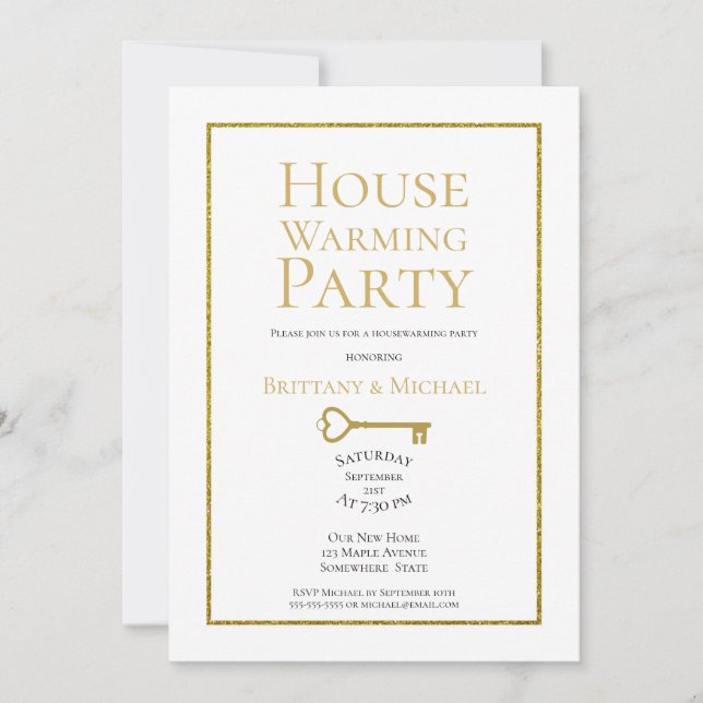 Invitation Elégante Gold Frame House Party (Devant)