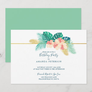 Invitation Elégante Gold Hawaiian Hibiscus fête d'anniversair