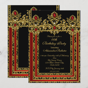 Invitation Elégante Gold Marocaine Style Rouge Anniversaire