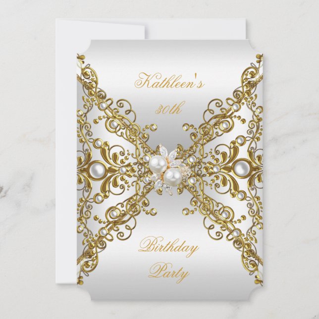 Invitation Elégante Gold Pearl Jewel Argent Anniversaire (Devant)