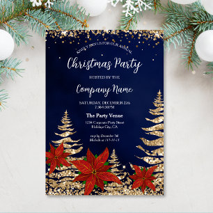 Invitation Elégante Gold Poinsettia Fête de Noël d'entreprise