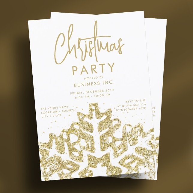 Invitation Élégante Gold Snowflake Corporate Christmas Party (Elegant Gold Snowflake Corporate Christmas Party Invitation)