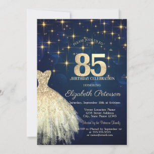 Invitation Elégante Gold Stars habiller Marine bleu 85e anniv