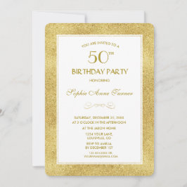 Invitation Elégante Gold & White Border 50e fête d'anniversai