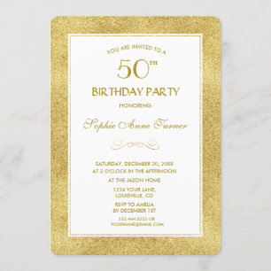 Invitation Elégante Gold & White Border 50e fête d'anniversai