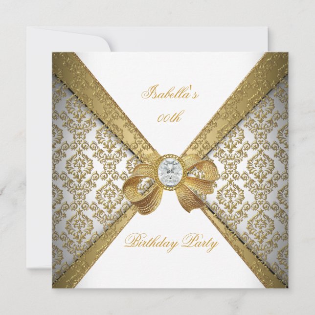 Invitation Elégante Gold White Diamond Damask Anniversaire Pa (Devant)