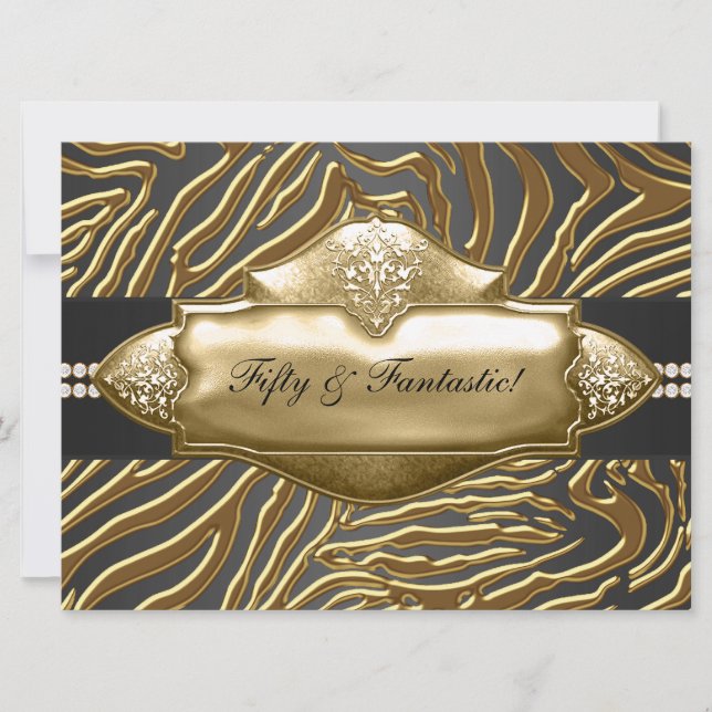 Invitation Elégante Gold Zebra femmes 50ème anniversaire fête (Devant)