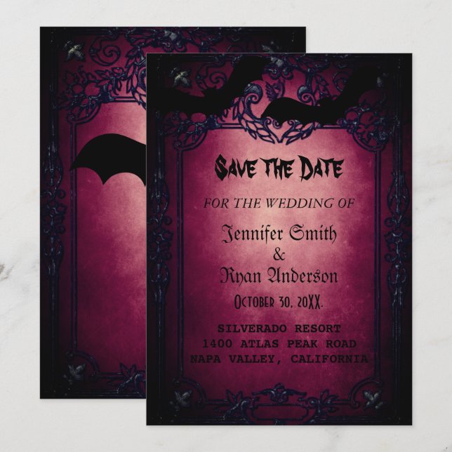 Invitation élégante gothique de mariage à conserve (Devant / Derrière)