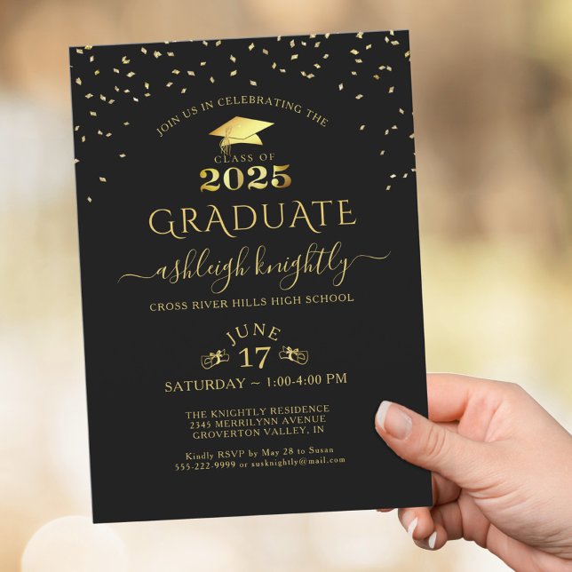 Invitation Élégante Graduation Faux Metallic Gold 2025 (Créateur téléchargé)